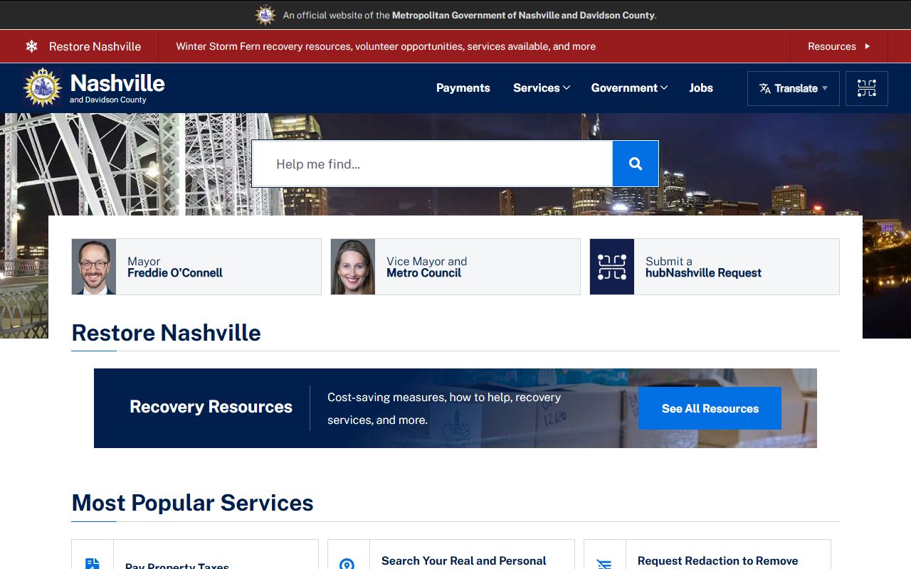 Nashville Marriage Records page for the Metropolitan Government of Nashville and Davidson County