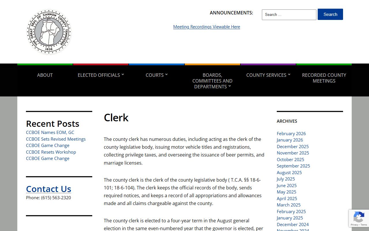 Cannon County Clerk website for marriage records
