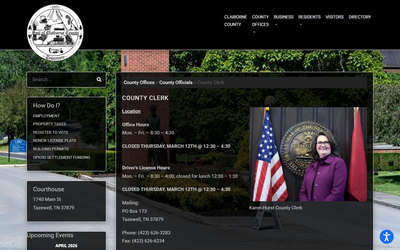 Claiborne County Clerk website for marriage records