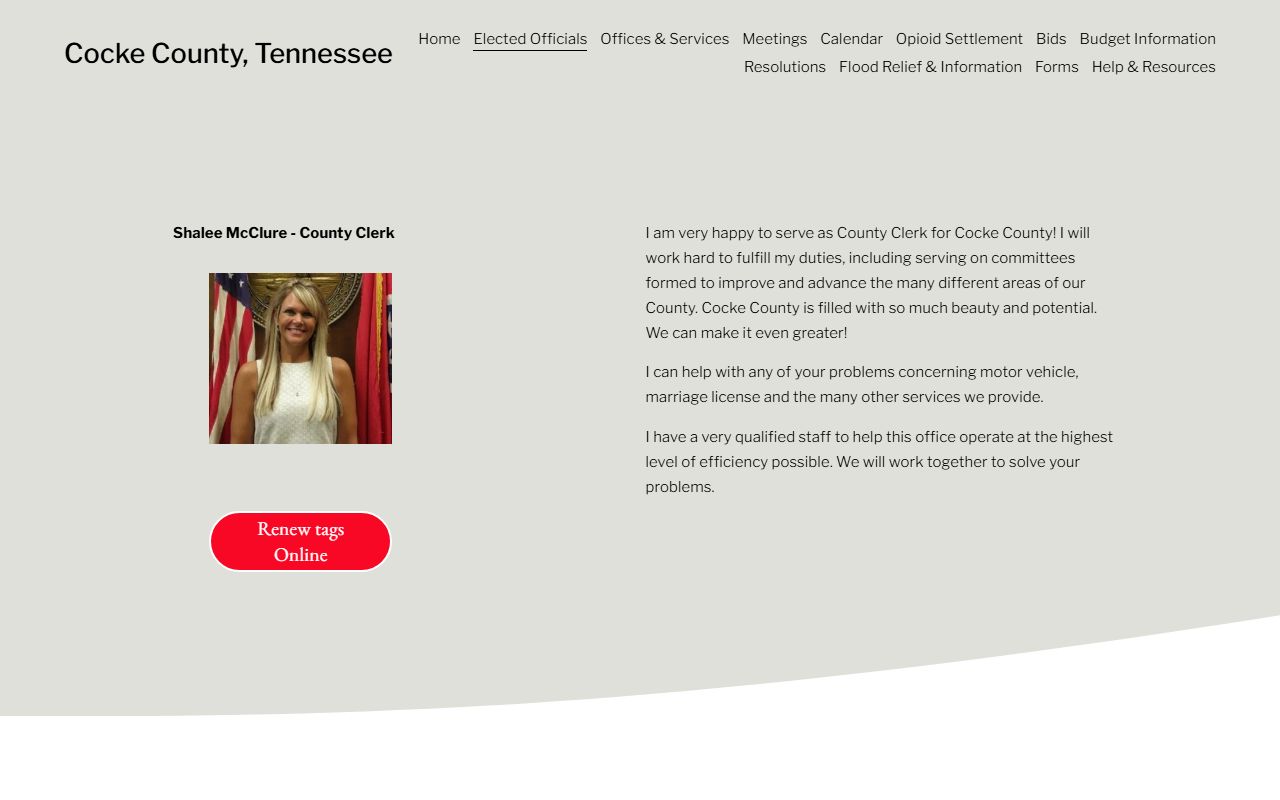 Cocke County Clerk website for marriage records