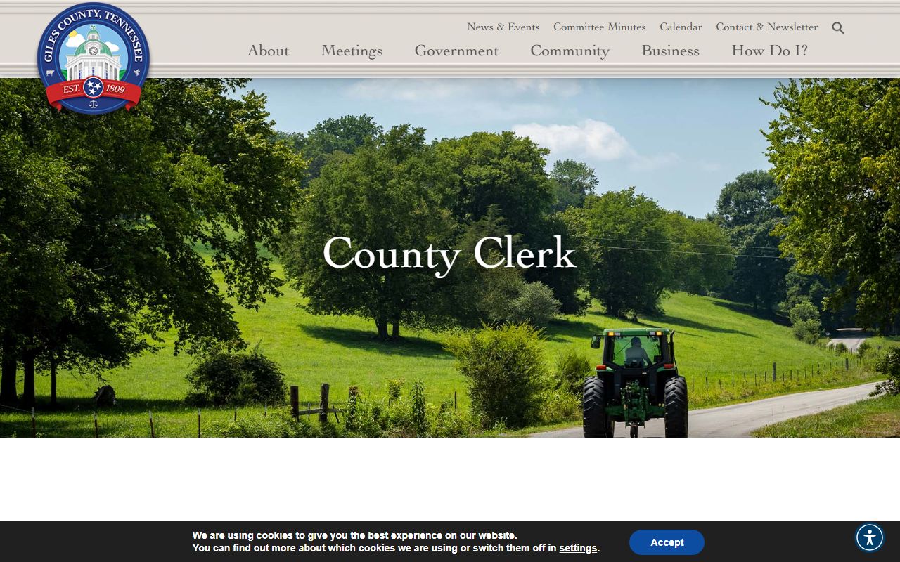 Giles County Marriage Records office at the Giles County Clerk website