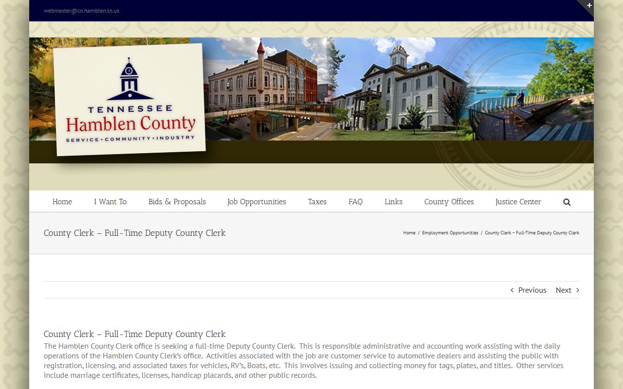 Morristown Marriage Records office at the Hamblen County Clerk website