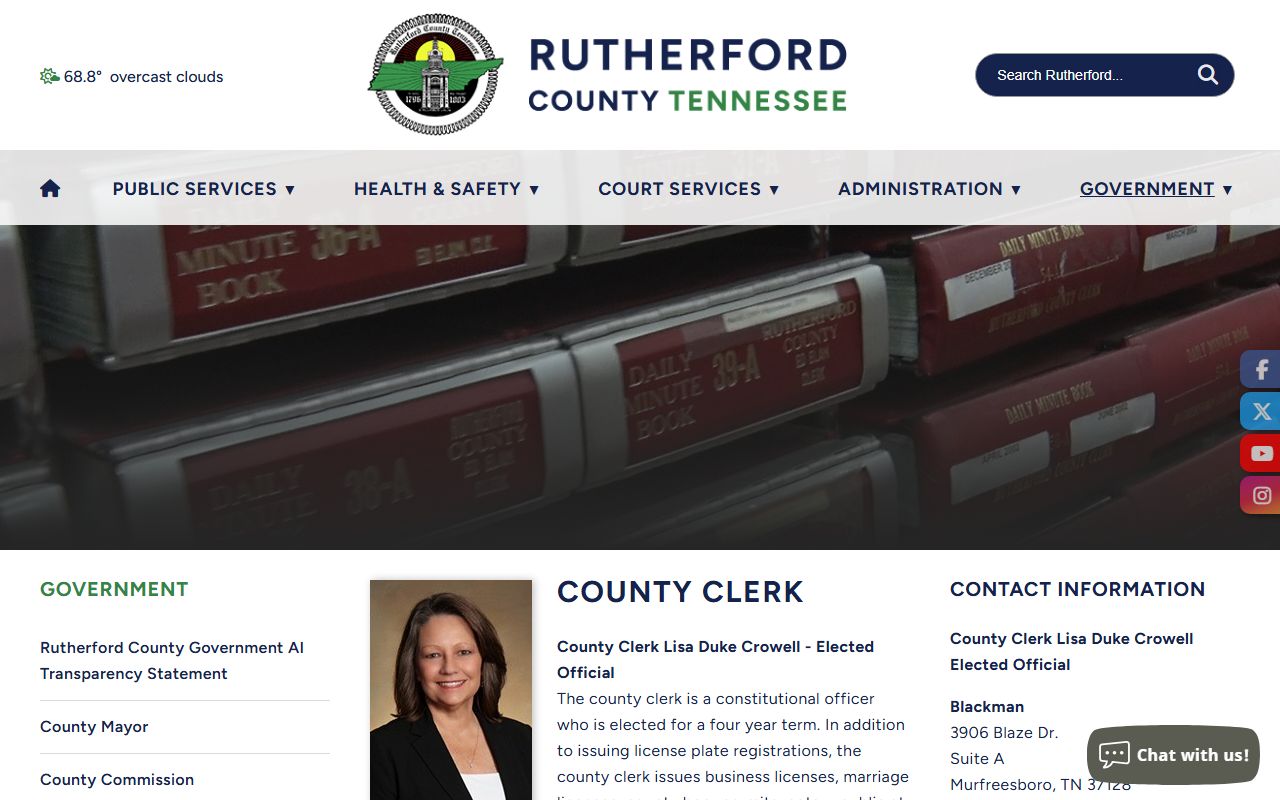 Rutherford County Clerk website for marriage records