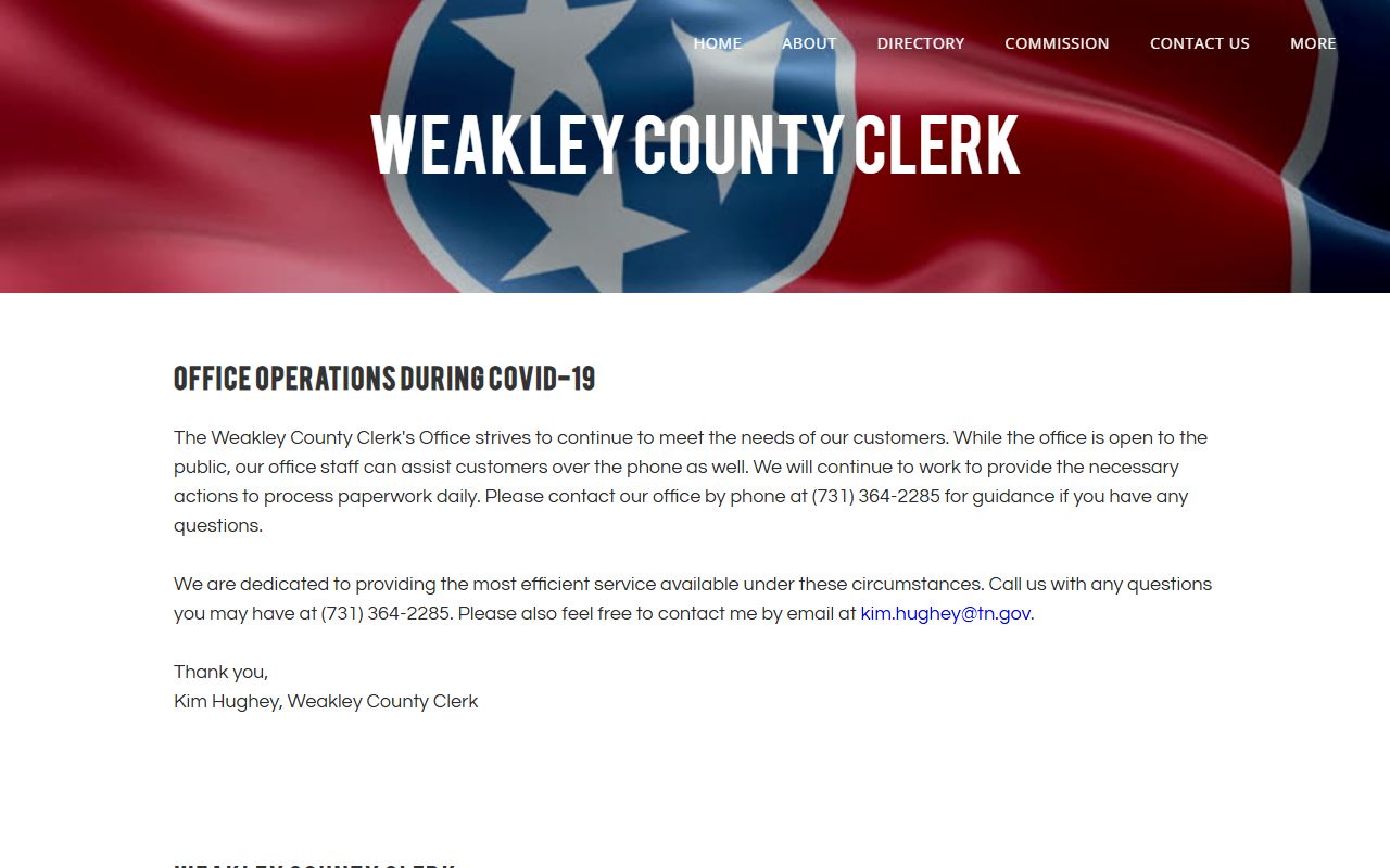 Weakley County Marriage Records office at the Weakley County Clerk website