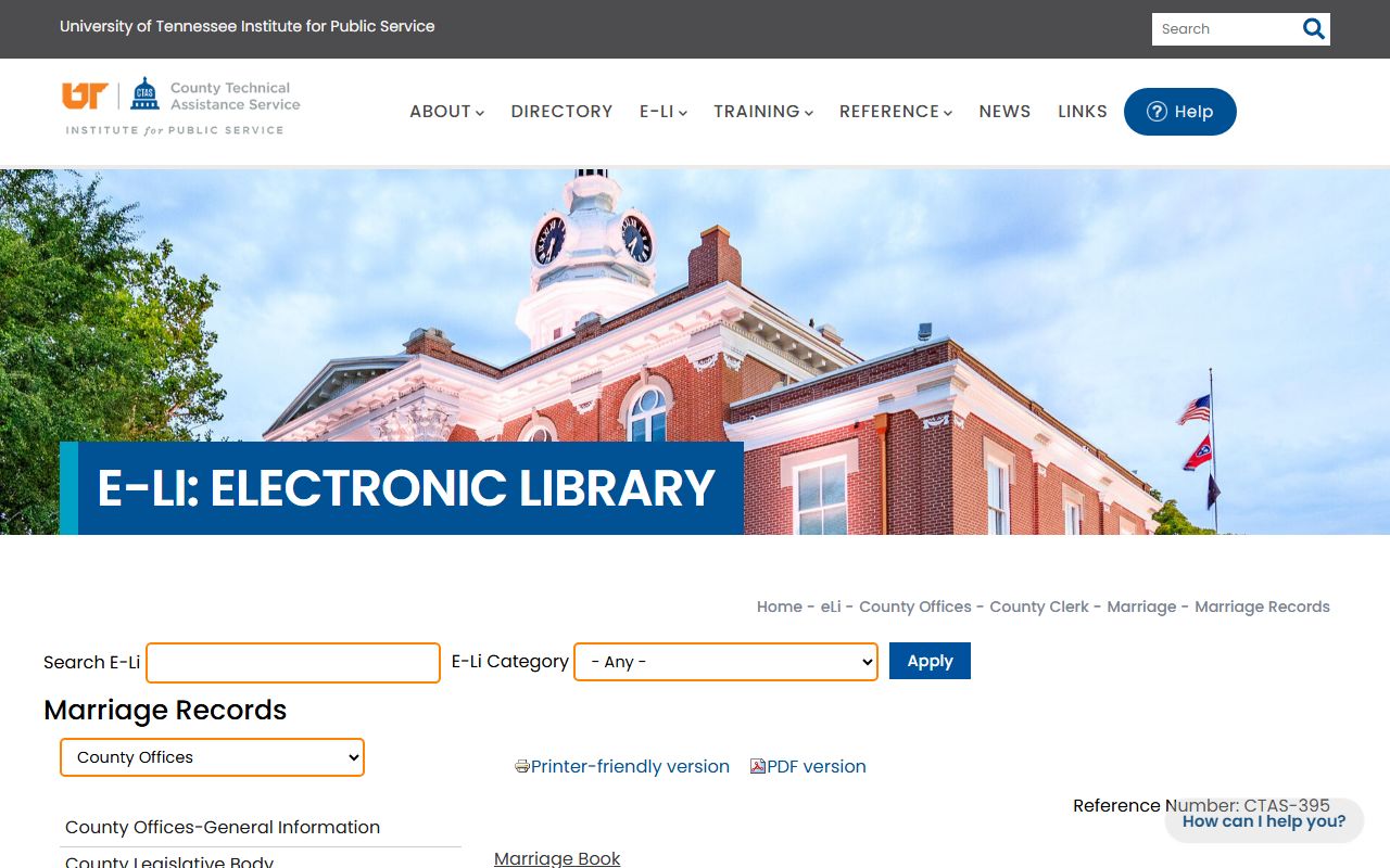 Tennessee Marriage Records statutes guidance from CTAS