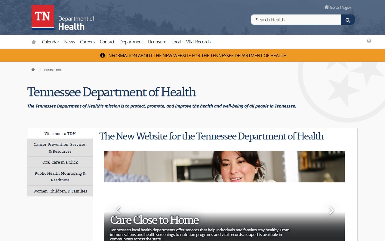 Tennessee Department of Health agency page for marriage records context